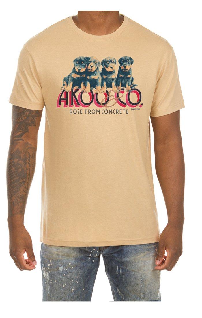 AKOO Men's Puppies Rose Short Sleeve Graphic Tee - Sand - SAND